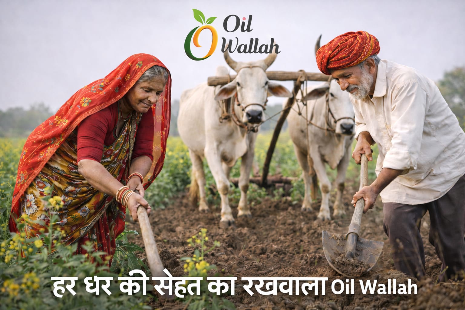 Farmers ploughing the field for Oil Wallah seeds